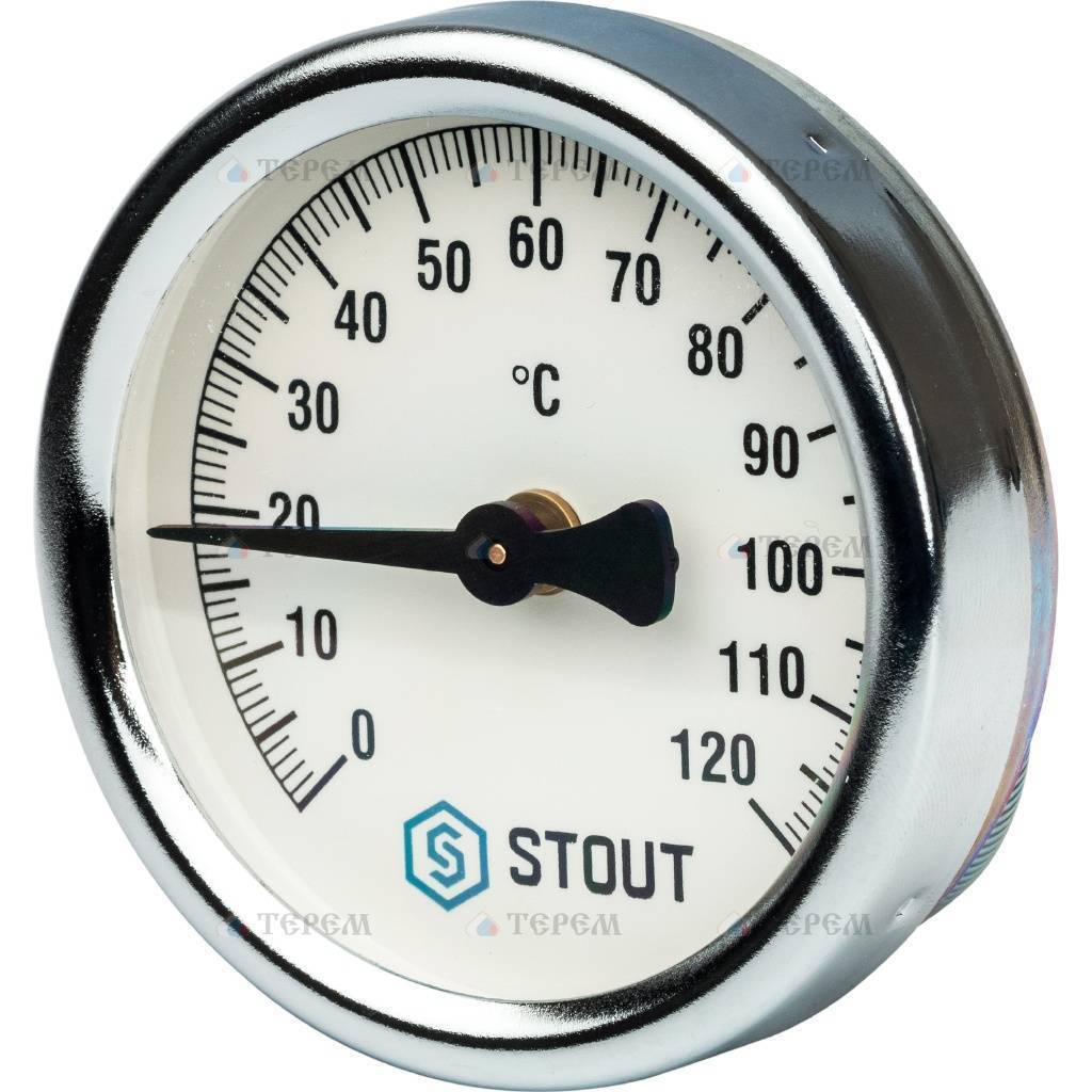 Термометр биметал накладной (0-120С) 63мм STOUT