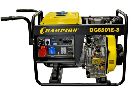 Генератор дизельный CHAMPION DG6501E-3 (400В 6,2/6,8кВА 8,9лс 12,5л 12V 103кг,эл.стартер,колеса,сч)